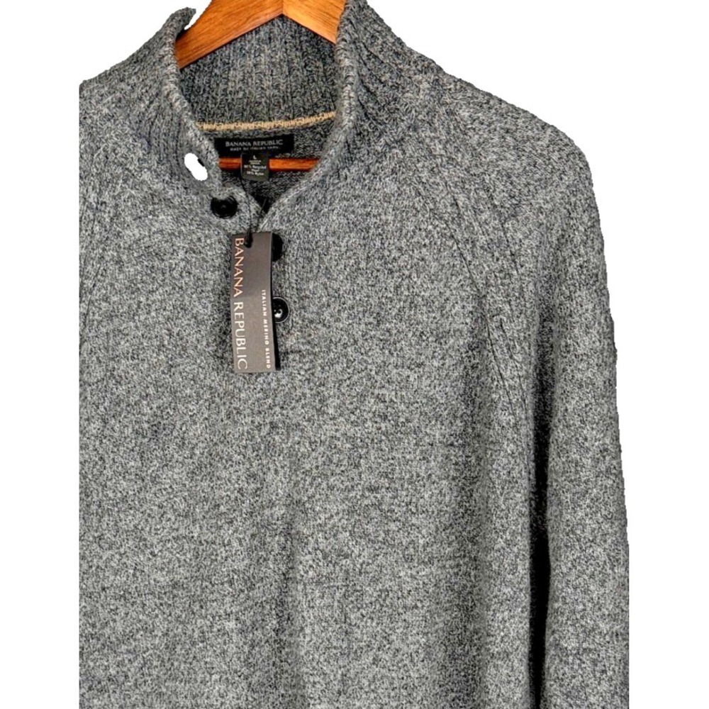 Banana Republic Sweater NWT Italian Merino Blend Mock Neck Pullover Gray‎ L